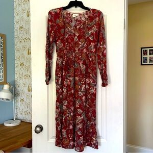 Floral Long Sleeve Dress in Red